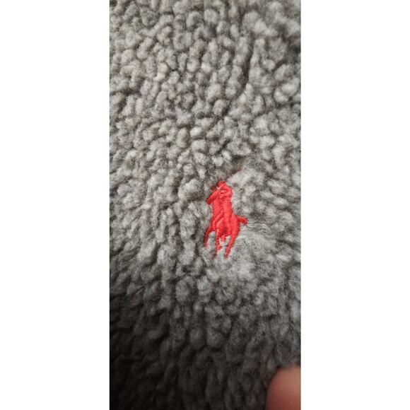 Polo Ralph Lauren Sherpa Fleece Jacket Gray Red Full Zip Talon Deep Pile - Picture 7 of 9